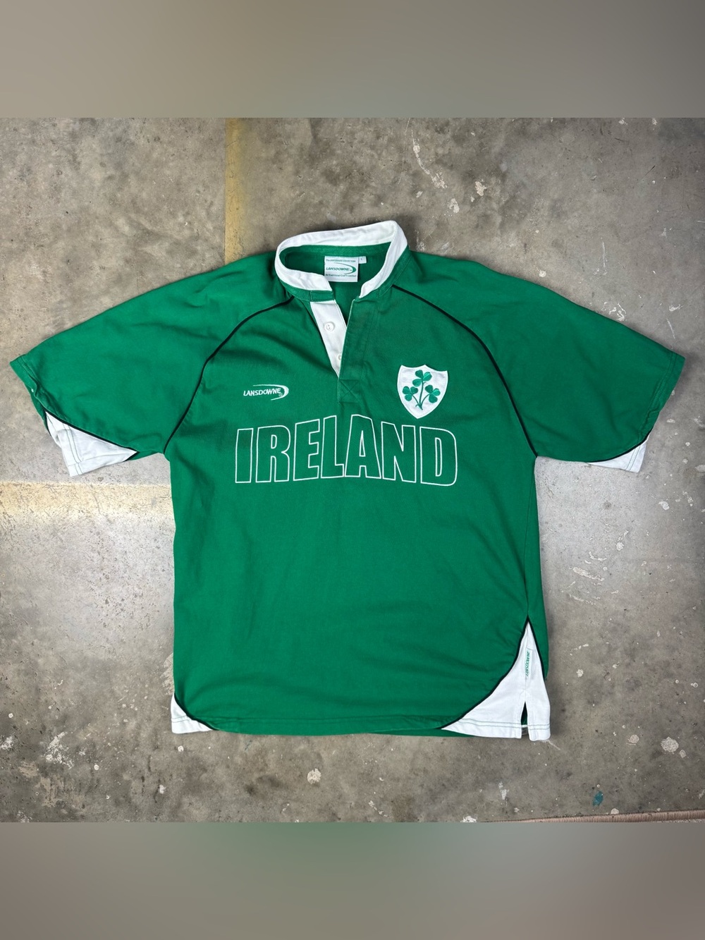 Lansdowne Ireland Rugby Shirt Size Large Irish Sportswear Green White Shamrock